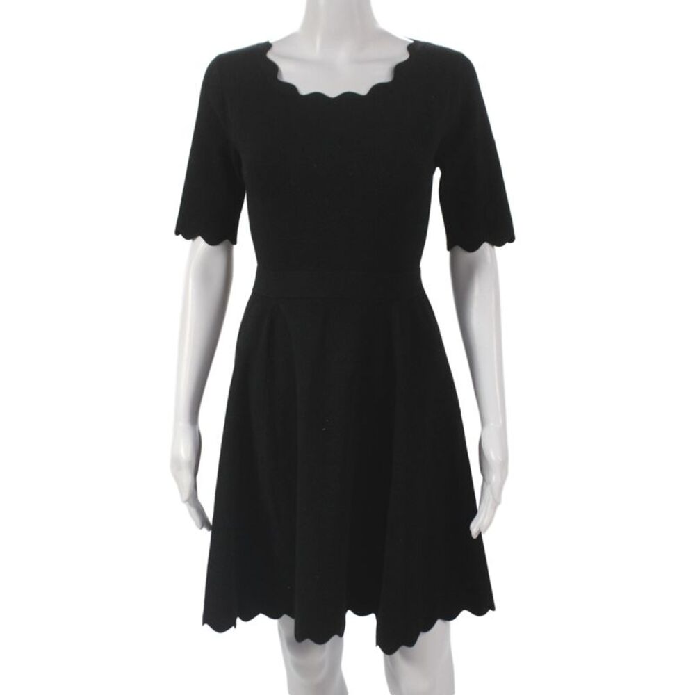 Milly Women Fit & Flare Dress Black Scoop Neck Short Sleeve Mini Size S
